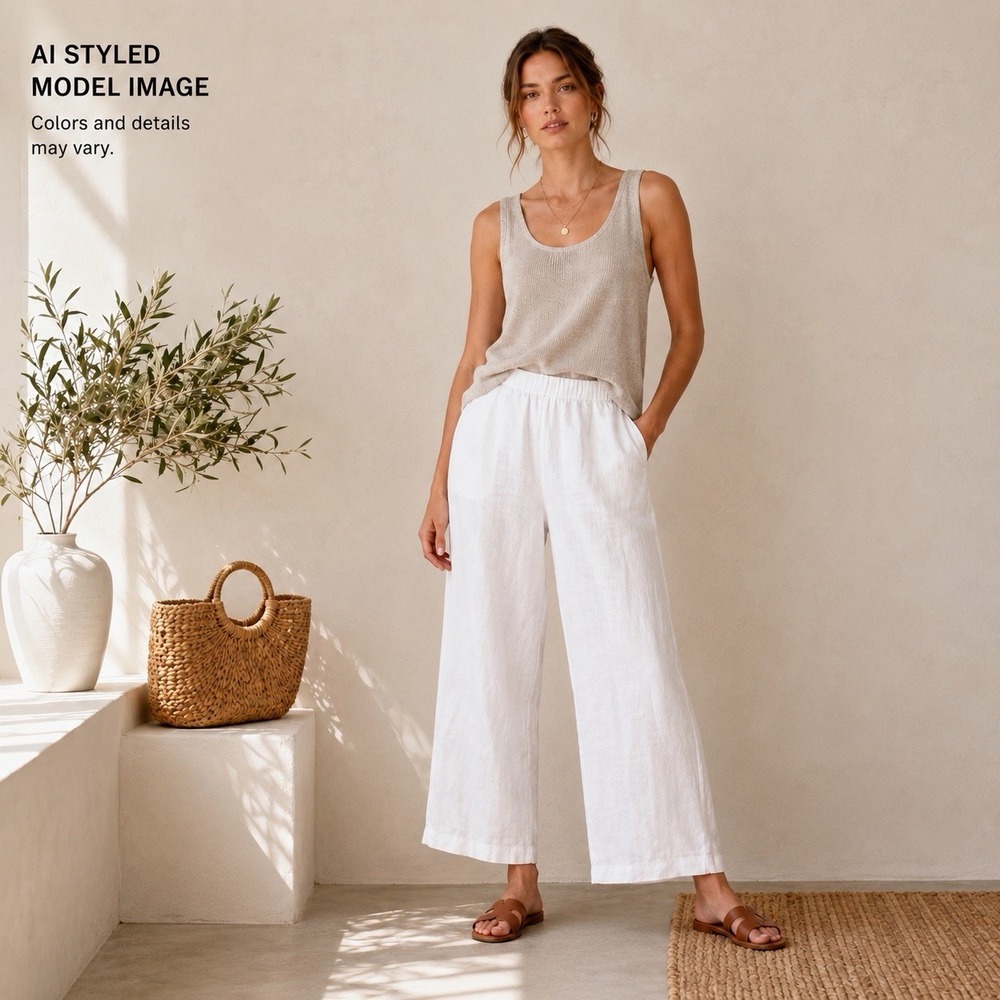 Quince 100% European Linen Pants Women's XL White Pull On Cropped Relaxed Resort